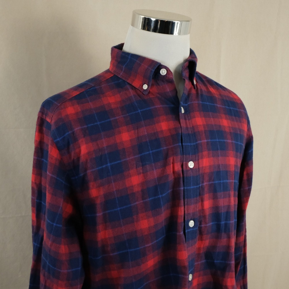 Charles Tyrwhitt Large Classic Fit Flannel Shirt Red Blue Plaid Button Down Men